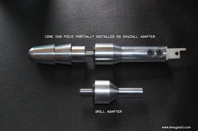 CINE END PICCE PARTIALLY INSTALLED ON SAVZALL ADAPTER DRILL ADAPTER ww.sheosellcon 