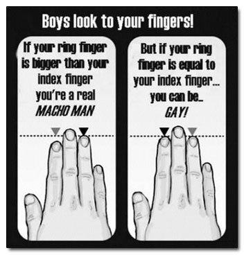 Boys look to your fingers! If your ing finger But if your ring is bigger than your finger is equal to index finger your index finger... you're a real 