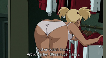 Harley Quinn undressing in front of Nightwing