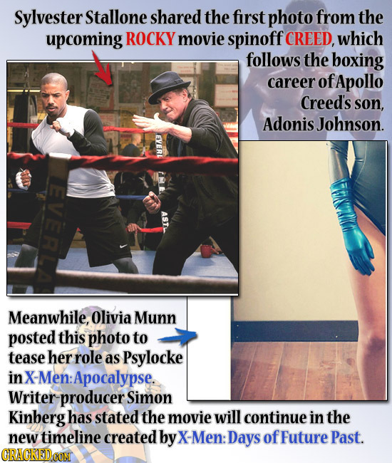 Sylvester Stallone shared the first photo from the upcoming ROCKY movie spinoff CREED, which follows the boxing career of Apollo Creed's son, Adonis J