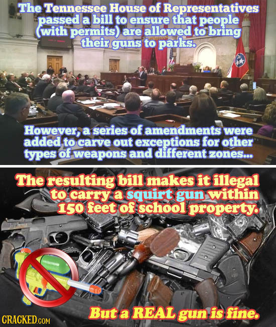 The Tennessee House of Representatives passed a bill to ensure that people with permits) are allowed to bring their guns to parks. However, a series o