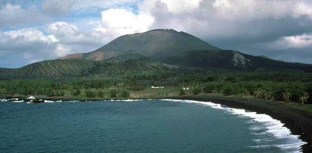 Pagan Island, the largest and one of the most volcanically active of the Northern Mariana Islands.