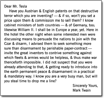 Dear Mr. Tesla Have you Austrian & English patents on that destructive terror which you are inventing? & if so. won't you set a price upon them & comm