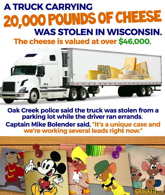 Truckload of cheese stolen in Wisconcin