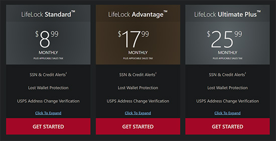 LifeLock Standard LifeLock Advantage Lifelock Ultimate Plus $899 99 $1799 $2599 MONTHLY MONTHLY MONTHLY ETANESRES TAX LS ANULESAES - SLALIC SSN & Cre