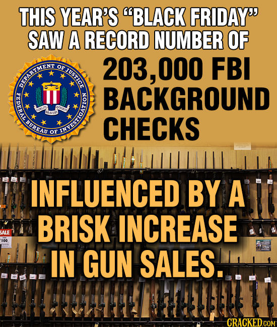 THIS YEAR'S BLACK FRIDAY' SAW A RECORD NUMBER OF E JUSTICE 203, O00 FBI OF TMENT FEDERAL BACKGROUND ow BUREAU CHECKS INY 0 FLUENCED BY A BRISK INCREA