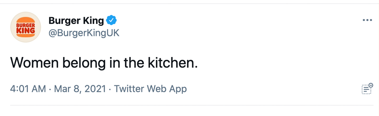 'Women Belong in the Kitchen': Burger King UK Blunders Women's Day Post