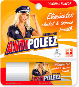 ORIGINAL FLAVOR Eliminates aleokol & tobacco breath GENUINE ANTIPOLEEZ 8 + DROPS Eliminates adaod dbe brvatk BIAT ANT POLEEZ 1ooleoo 