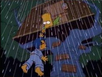 Bart holding onto Milhouse