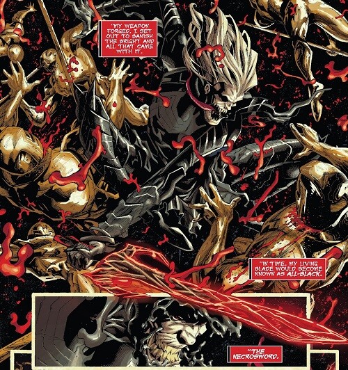 Marvel Comics villain Knull weilds his Necrosword.