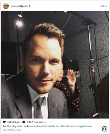 Follow prattorattoratt 361.9k likes 2467 comments Another day down wlith me and my best buddy Jen aLondon #passengersmovie DECEMBER2. 2016