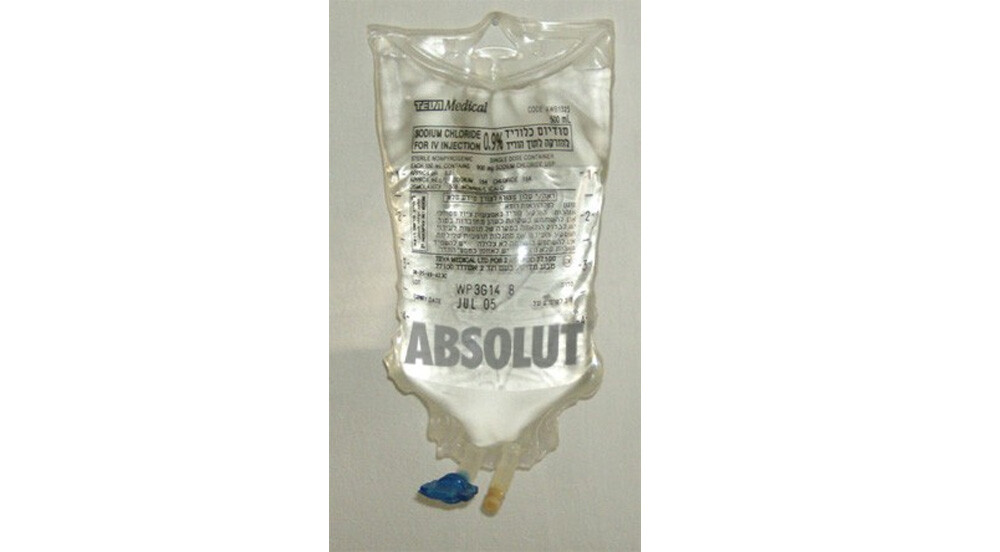 5 Medical Procedures From 30 Years Ago (That Now Seem Barbaric) - an IV bag full of Absolut Vodka
