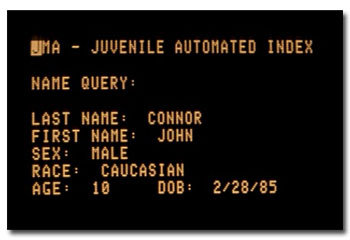 JMA JUVENILE AUTOMATED INDEX NAME QUERY: LAST NAME: CONNOR FIRST NAME JOHN SEX: MALE RACE CAUCASIAN AGE: 10 DOB: 2/28/85
