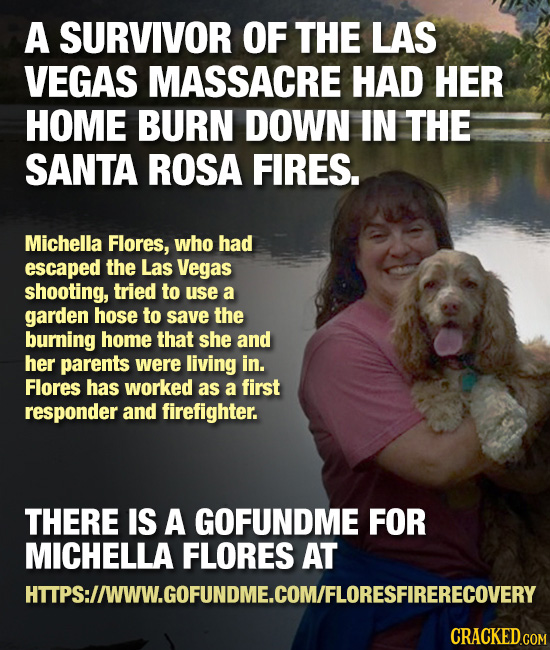 A SURVIVOR OF THE LAS VEGAS MASSACRE HAD HER HOME BURN DOWN IN THE SANTA ROSA FIRES. Michella Flores, who had escaped the Las Vegas shooting, tried to