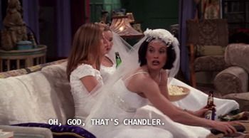 The girl Friends in wedding dresses