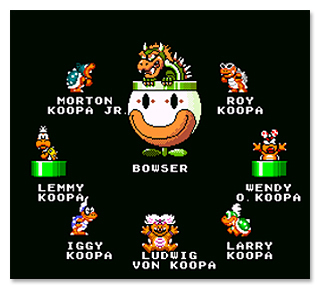 MORTON ROY KOOPA JR KOOPA BOWSER LEMMY WENDY KOOPA o. KOOPA IGGY LARRY KOOPa LUDWIG KOOPA von KOOPA