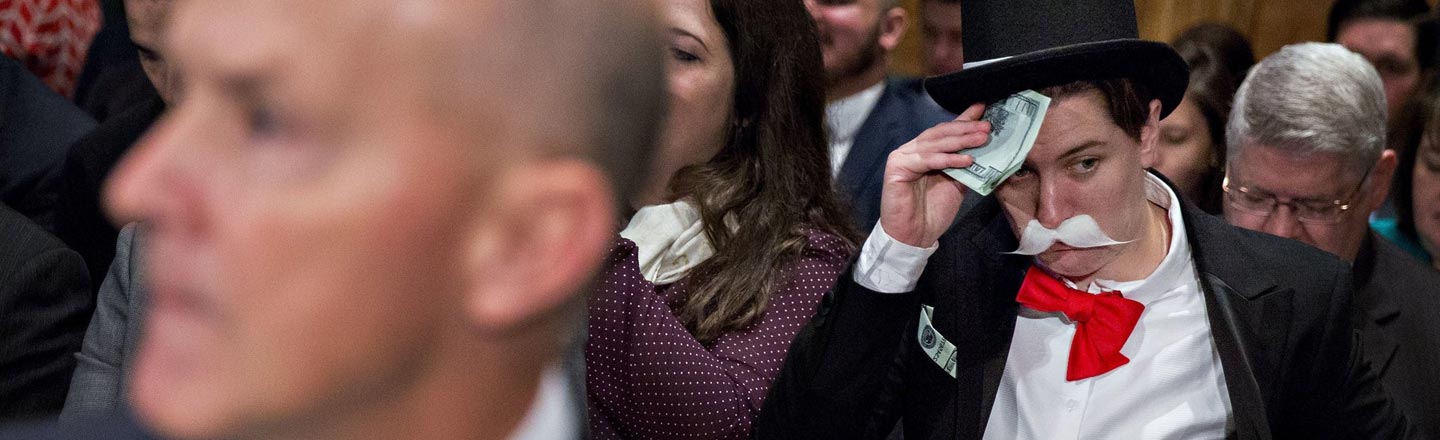 Monopoly Man Photobombs Equifax's Senate Hearing