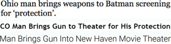 Ohio man brings weapons to Batman screening for 'protection'. CO Man Brings Gun to Theater for His Protection Man Brings Gun Into New Haven Movie Thea