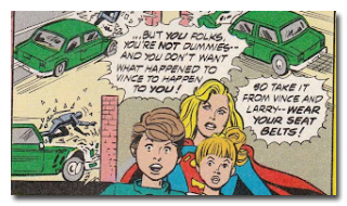 AuT YOU ROLKS, OU'RE NOT DUMMES-- ANO yUl DON'T WANT WHAT MADPENED TO VINCE 70 M4PD5N 7- YOU! 50 TAXKEIT FROM vce ANI ARRYEM WEAR YOUR SEAT BELTS! 