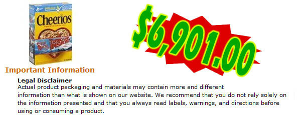 Cheerios SG 01OU Important Information Legal Disclaimer Actual product packaging and materials may contain more and different information than what is