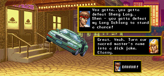 IEAGH You gotto.. you gotta defeat Sheng Long.. Shen - you gotto defeat MFEACH my Long Schlong tO stand MAG chance! Greot. Yeah. Turn our sacred maste