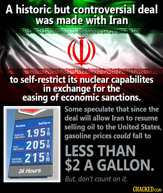 A historic but controversial deal was made with Iran euFcltFIIEUhIRL to self-restrict its nuclear capabilites in exchange for the easing of economic s