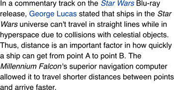 in a commentary track on the Star Wars Blu-ray release, George Lucas stated that ships in the Star Wars universe can't travel in straight lines while