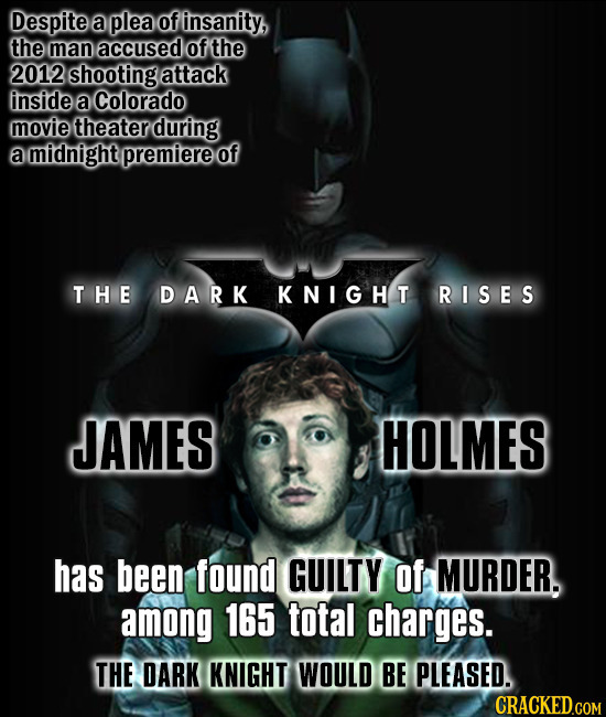 Despite a plea of insanity, the man accused of the 2012 shooting attack inside a Colorado movie theater during a midnight premiere of THE DARK KNIGHT 