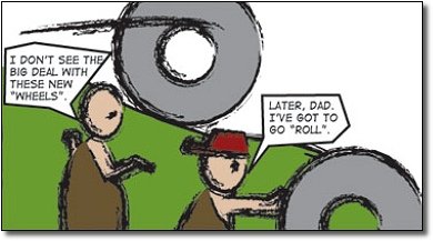 I DON'T SEE THE BIG DEAL WITH THESE NEW WHEELS LATER, DAD. IVE GOT TO GO ROL.