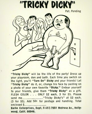 TRICKY DICKY Pat. Pending Tricky Dicky will be the life of the party! Dress up your playroom, den and bath. Each time you switch on the light. you