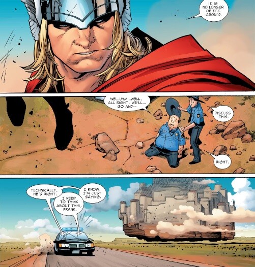 Panels from Marvel's Thor comics set in Broxton, Oklahoma.