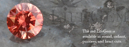 The red LifeGem is available in round, radiant, princess, and heart cuts. 