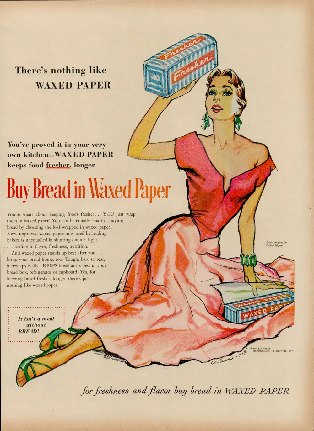 1954 Bread Waxed Paper Kitchen Vintage Old Print Ad