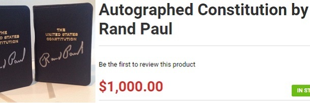 Autographed Constitution by Rand Paul KE HE UNYM TATES STATS CONBTITUTION ITUTON nJ R Be the first to review this product $1,000.00 IN ST 