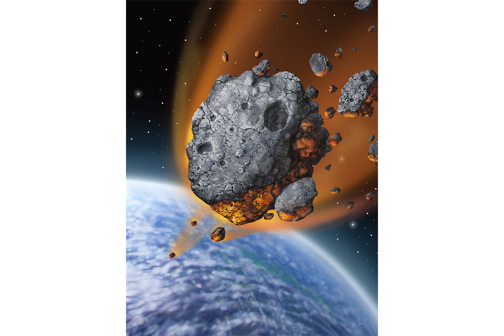 Drawing of an asteroid falling to Earth.