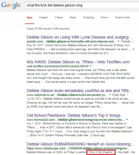 Google what the fuck did debbie gibson sing Web Images Videos News Shopping More Search tools About 87.500 resuits 65 seconds) Debbie Gibson on With D