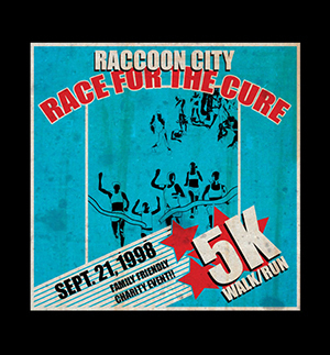 RACCOON CITY FUR 1 He CURE RACE 1998 5K 21. TRIENDLY SEPT. FAMIY CHARITYEVENTIE WALK/IRUN 
