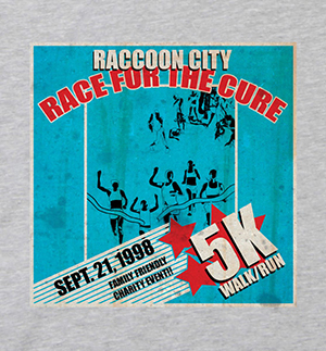 RACCOON. CITY FUR 1 He CURE RACE 1998 5K 21. TRIENDLY SEPT. EAMILY CHARITYEVENTIE WALK/IRUN 