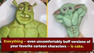 I Guess Someone Had To Turn Baby Yoda, Shrek, and Remy from 'Ratatouille' Into Hyper-Muscular Cakes