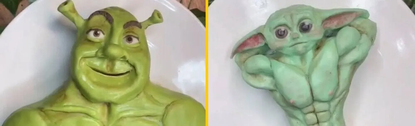I Guess Someone Had To Turn Baby Yoda, Shrek, and Remy from 'Ratatouille' Into Hyper-Muscular Cakes