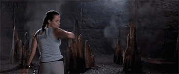 Lara Croft shoots the triangle