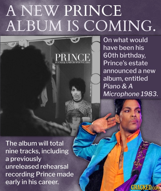 A NEW PRINCE ALBUM IS COMING. On what would have been his PRINCE 60th birthday, PIAMO AMICROPHONE I9ST Prince's estate announced a new album, entitled