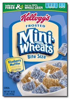 aay P & MAL 10046 FIBER WHOLE GRAIN Kellogg's Mini FROSTED Wheats Bite Size Blueberry Moffin CEREAL NETWT 1602 (1 L8) (453)
