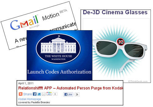 BETA De-3D Cinema Glasses Motion GMail Cooeke mmunicate A nev D THE WHITE HOUSE WASUUINGLTON Launch Codes Authorization OThinkGeek.com April 7. 2011 R
