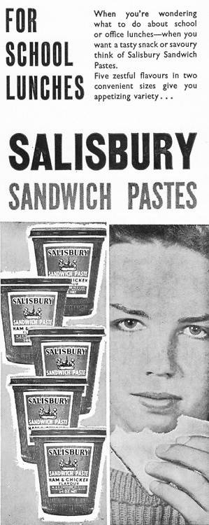 FOR When you're wondering what to do about school or office lunches-when you SCHOOL want a tasty snack or savoury think of Salisbury Sandwich Pastes. 