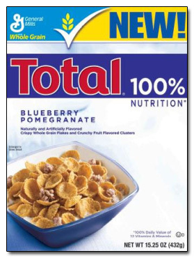 & Genera NEW! Mi Wthole Grain Total 100% NUTRITION BLUEBERRY POMEGRANATE A an AM Ptese Crisey Be FN s Pns Cstere 9 Daly Walt @o A Mlrrele NET WT 1525