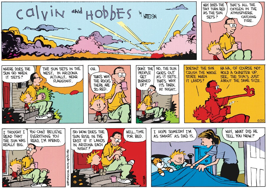 Calvin's dad and the sun from Calvin and Hobbes