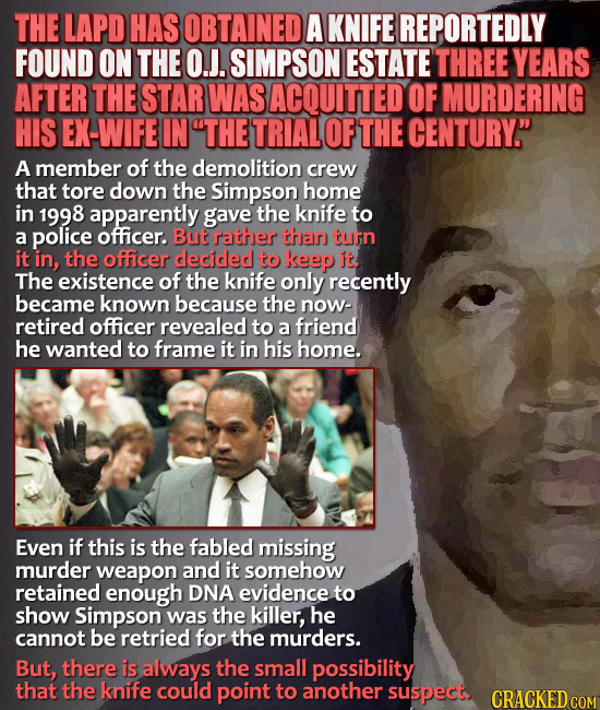 THE LAPD HAS OBTAINED A KNIFE REPORTEDLY FOUND ON THE O.J. SIMPSON ESTATE THREE YEARS AFTER THE STAR WAS ACQUITTED OF MURDERING HIS EX-WIFE IN THE TR