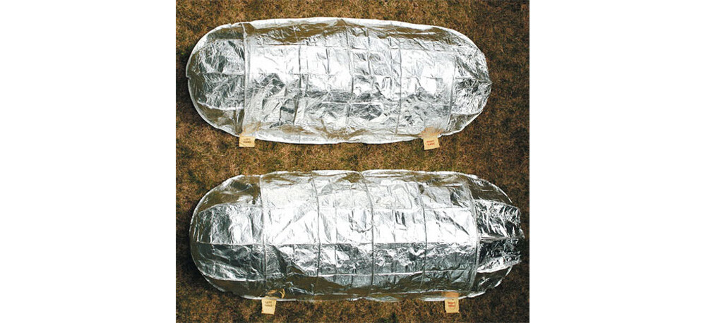 US federal government-issue fire shelters in the deployed state
