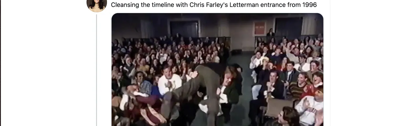 Chris Farley's Gloriously Frantic 1996 'David Letterman' Entrance Is Definitely A Mood